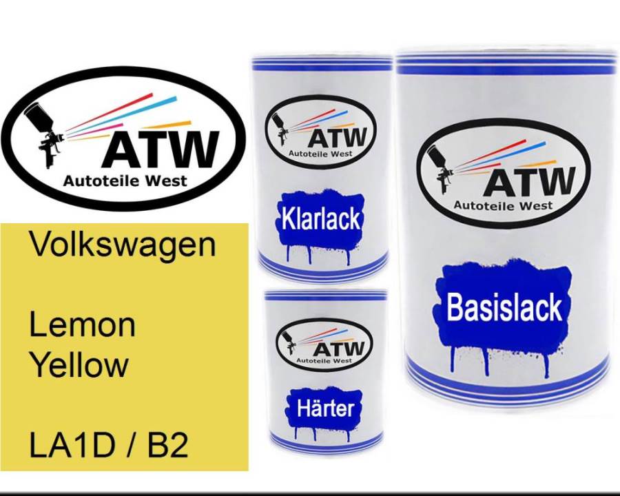 Volkswagen, Lemon Yellow, LA1D / B2: 500ml Lackdose + 500ml Klarlack + 250ml Härter - Set, von ATW Autoteile West.